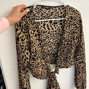 Animal Print Tie-Front Blouse